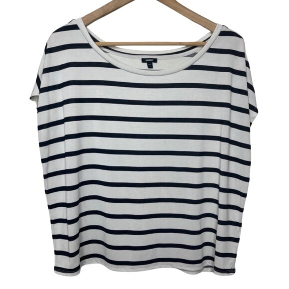 Express Tops - EXPRESS | Navy Blue & White Boxy Striped Short Sleeve Tee | Size M